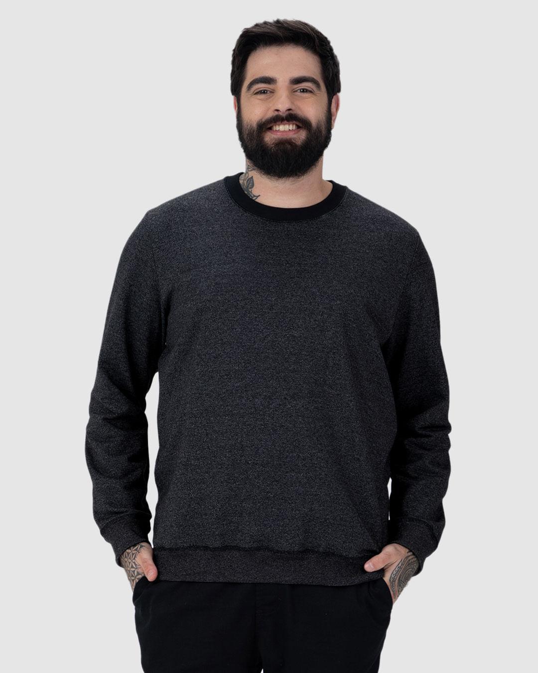 Blusão Masculino Plus Size Gola Redonda Em Moletom Rajado Flanelado