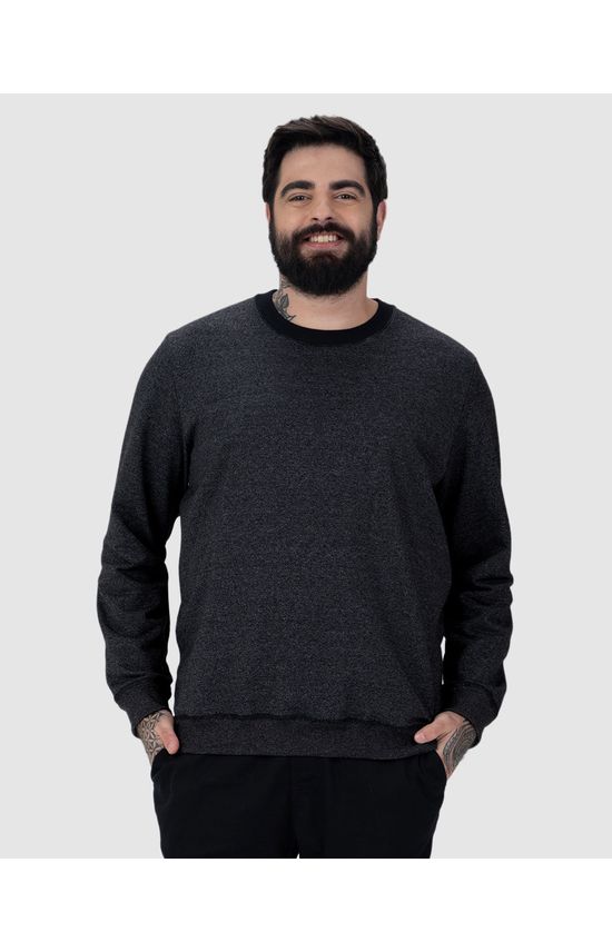 Blusão Masculino Plus Size Gola Redonda Em Moletom Rajado Flanelado