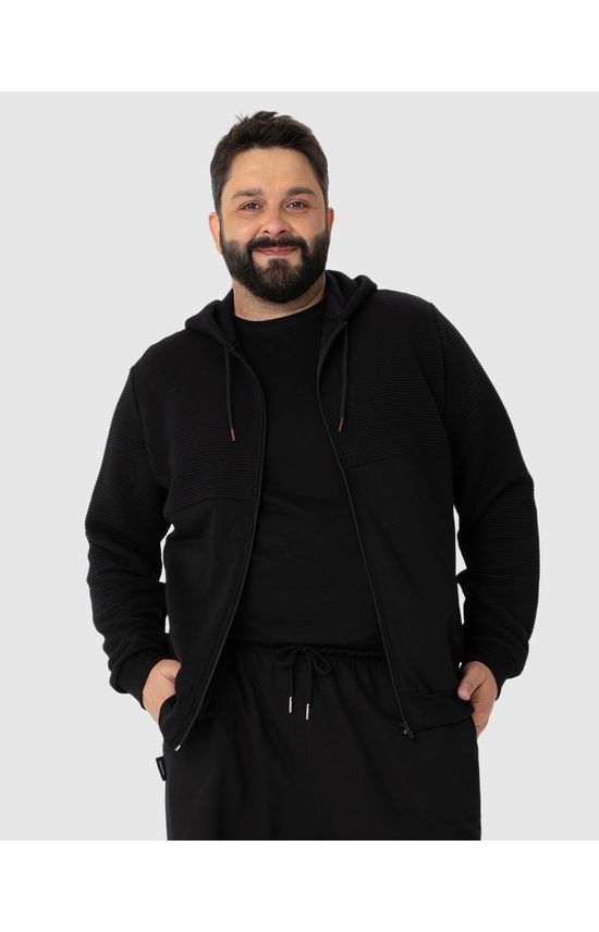 Jaqueta Masculina Plus Size Recorte Frontal Em Moletom Flanelado