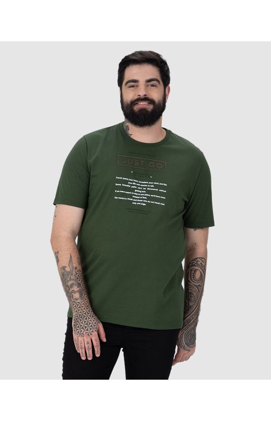Camiseta Masculina Plus Size Just Go Manga Curta Em Algodão