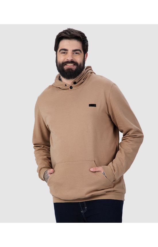 Blusão Masculino Plus Size Capuz E Bolso Canguru Em Moletom Flanelado