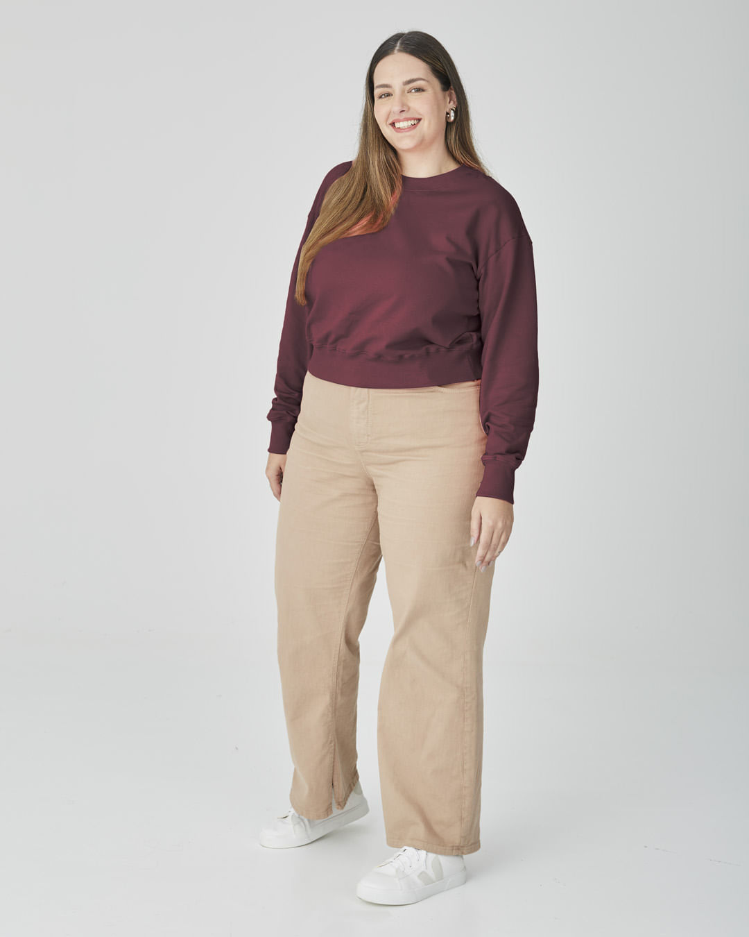 Blusão Cropped Feminino Plus Size Em Moletom Stretch Flanelado - Imagem 2