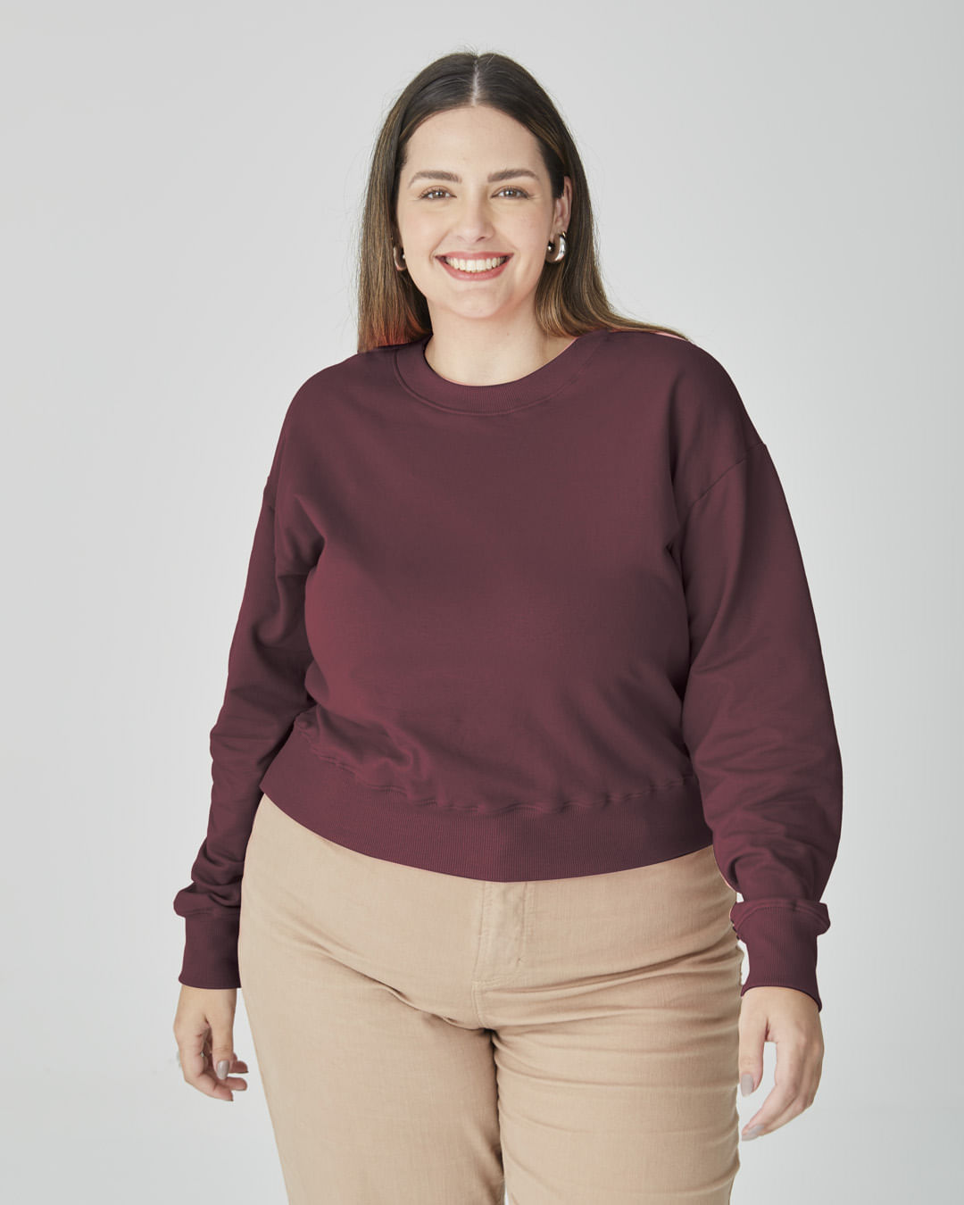 Blusão Cropped Feminino Plus Size Em Moletom Stretch Flanelado - Imagem 15