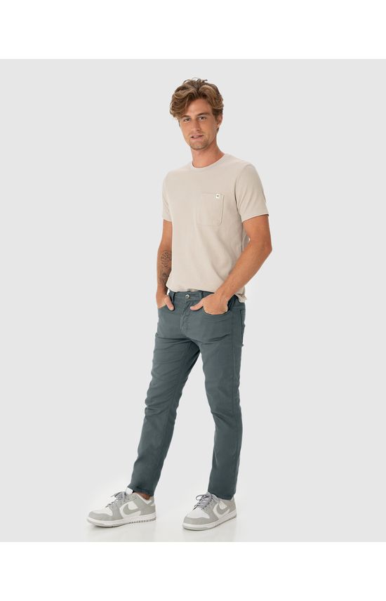 Calça Masculina Slim Cintura Média Em Sarja Com Elastano