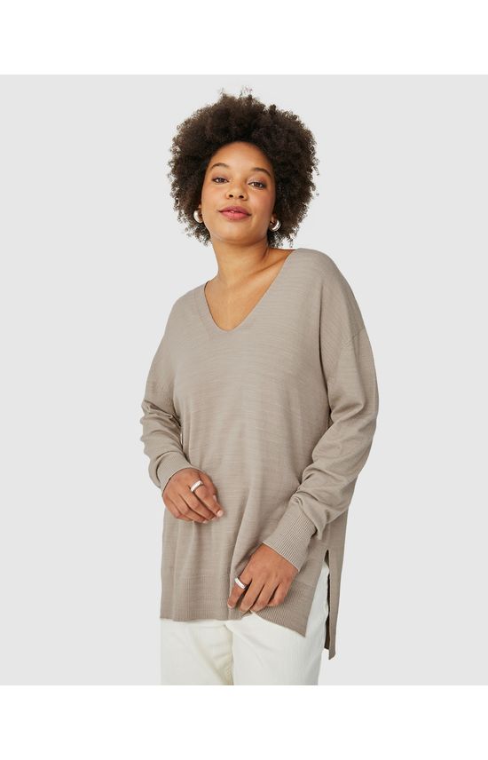 Blusa Ampla Feminina Decote V Em Tricô