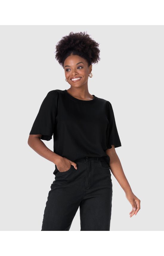 Blusa Feminina Manga Curta Godê Em Viscose Sarjada