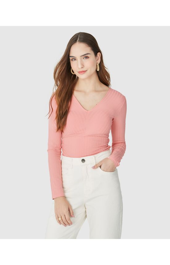 Blusa Feminina Recorte Franzido Lateral Em Malha Canelada De Viscose