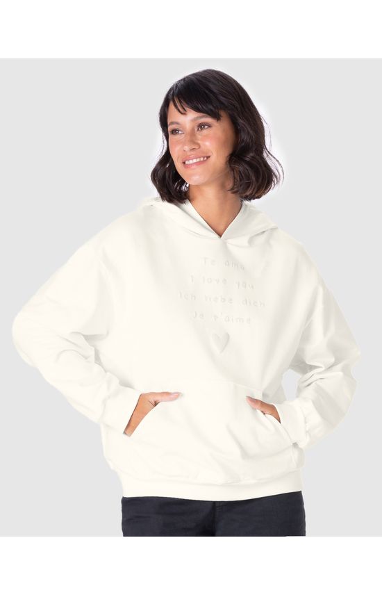 Blusão Feminino Com Capuz I Love You Em Moletom Stretch Flanelado