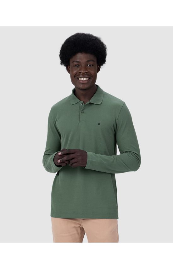 Camisa Polo Masculina Manga Longa Em Piquet Premium
