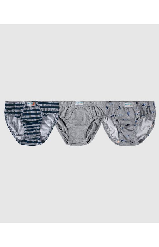 Kit 3 Cuecas Slip Infantis Menino Em Algodão Malwee Kids