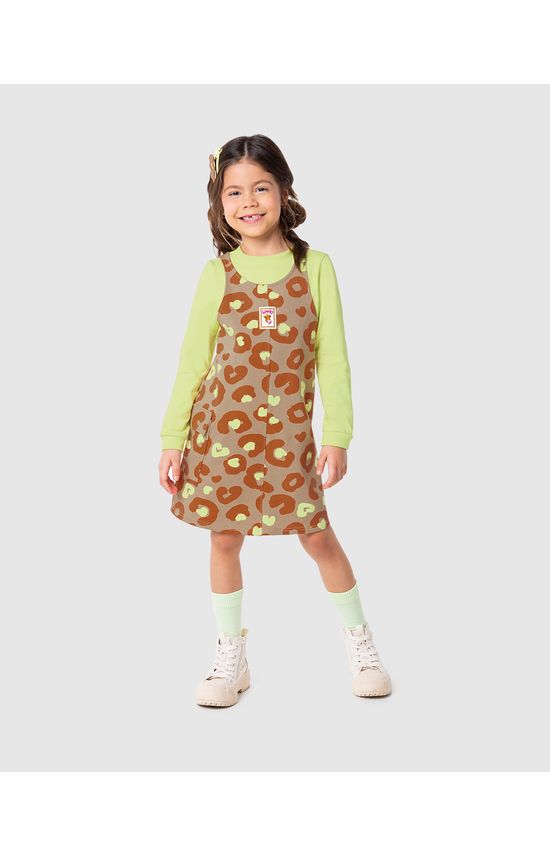 Conjunto Infantil Menina Salopete Estampada Em Moletom Stretch Malwee Kids