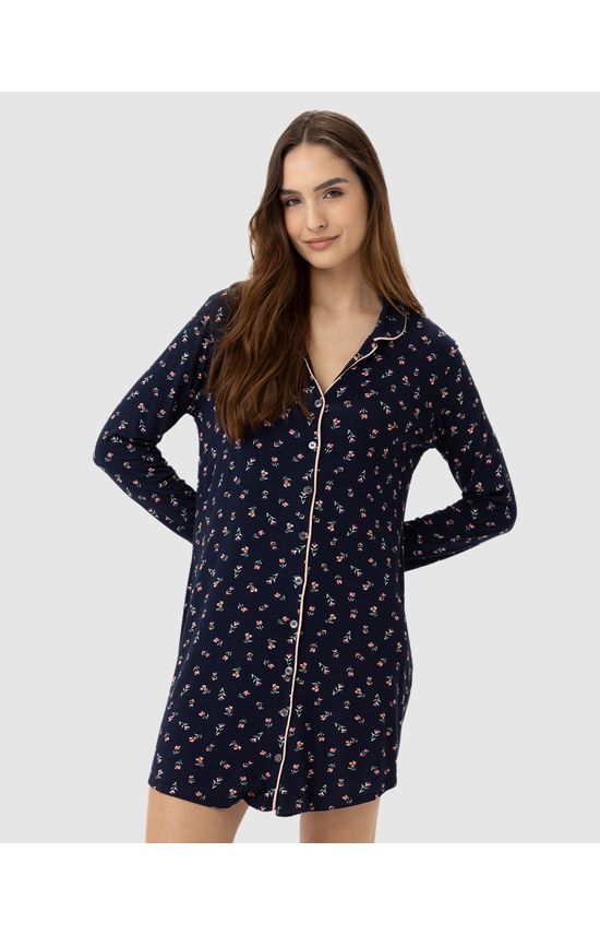 Pijama Feminino Manga Longa Estampa Floral Em Viscose Stretch