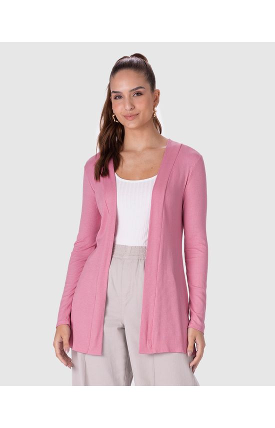 Cardigan Feminino Manga Longa Em Malha Canelada De Viscose