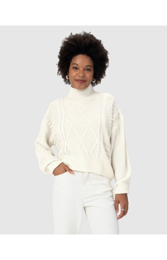 Suéter Feminino Texturizado Gola Alta Em Tricô