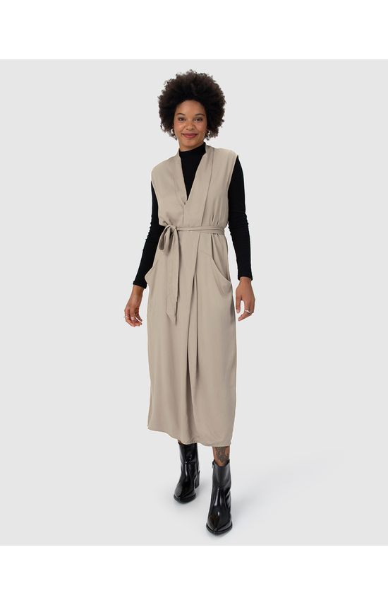 Vestido Chemise Feminino Com Faixa Em Viscose Sarjada