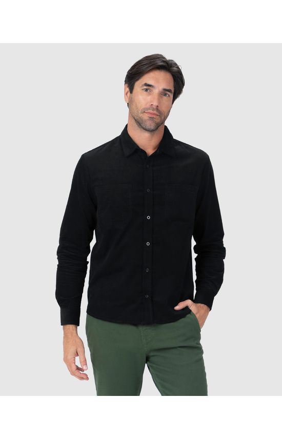 Camisa Masculina Abotoamento Frontal Em Veludo Cotelê