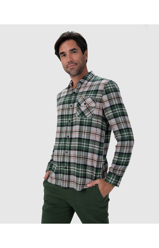 Camisa Masculina Xadrez Bolso Peitoral Em Flanela