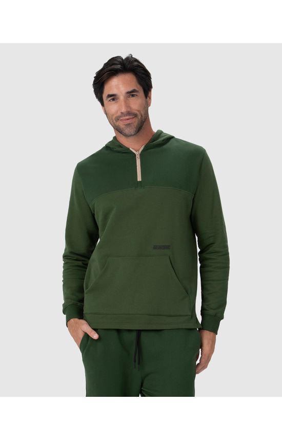 Blusão Masculino Zíper Peitoral Em Moletom Flanelado