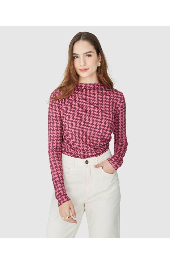 Blusa Feminina Estampada Franzido Lateral Em Malha Viscose Stretch