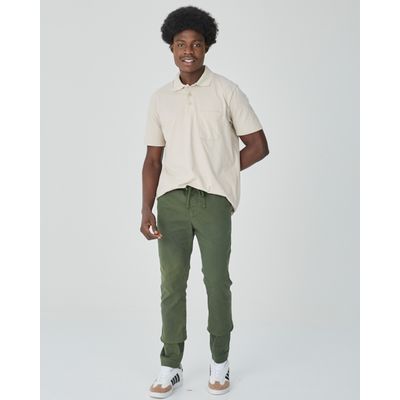 Calça Chino Masculina Cadarço Frontal Em Sarja Com Elastano