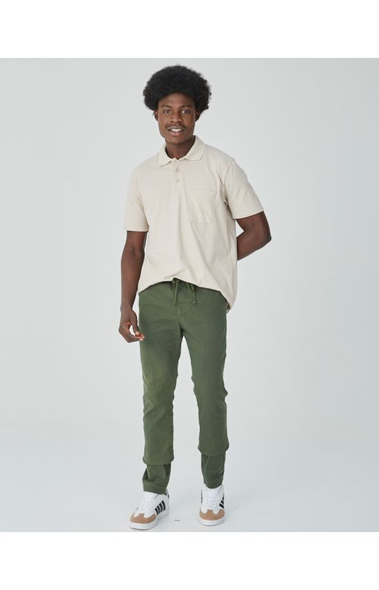 Calça Chino Masculina Cadarço Frontal Em Sarja Com Elastano