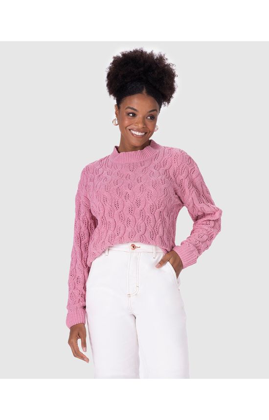 Suéter Feminino Gola Redonda Manga Longa Em Tricô