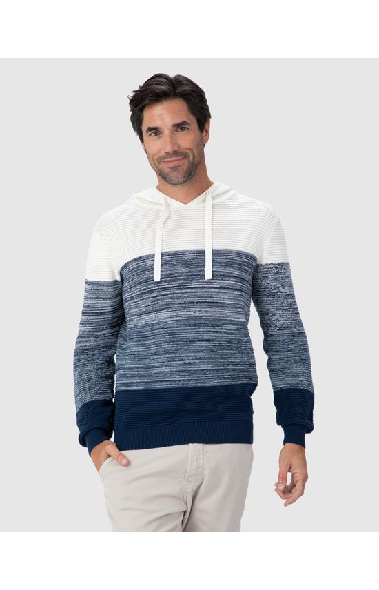 Blusão Masculino Bicolor Com Capuz Em Tricô