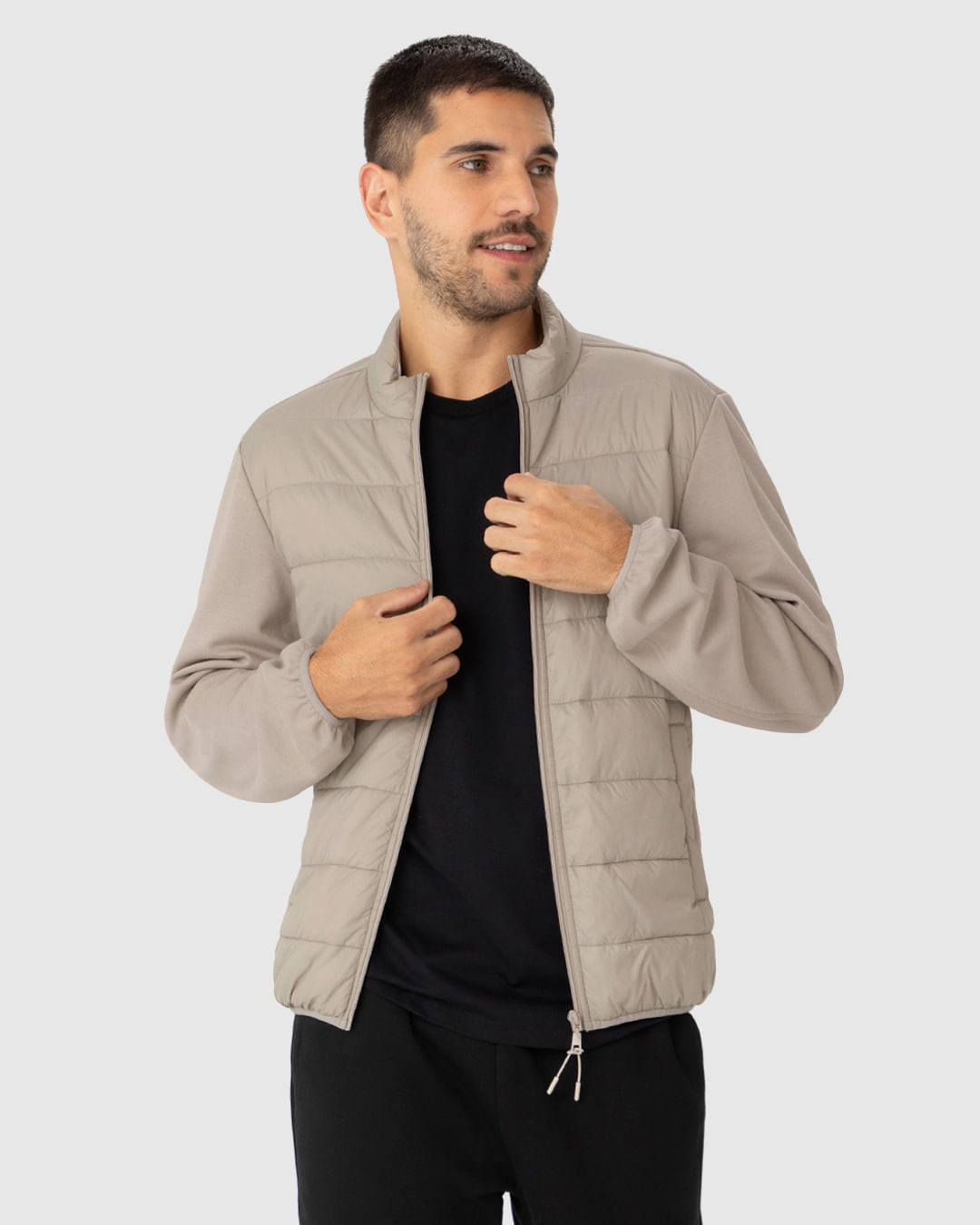 Jaqueta Slim Masculina Gola Alta em Algodão e Tafetá