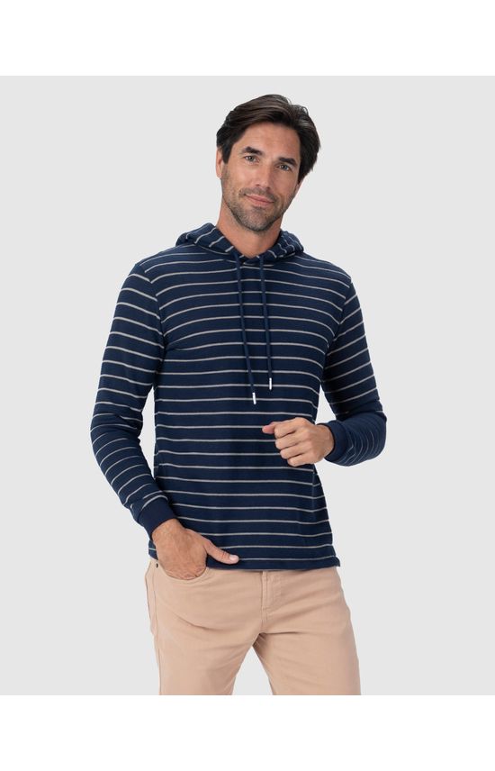 Camiseta Masculina Listrada Com Capuz Em Malha Texturizada