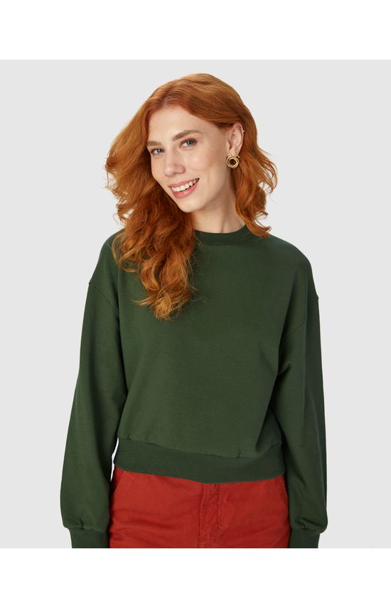 Blusão Básico Feminino Cropped Em Moletom Stretch Flanelado