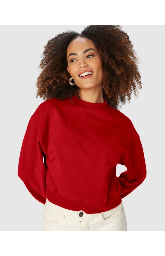 Blusão Básico Feminino Cropped Em Moletom Stretch Flanelado
