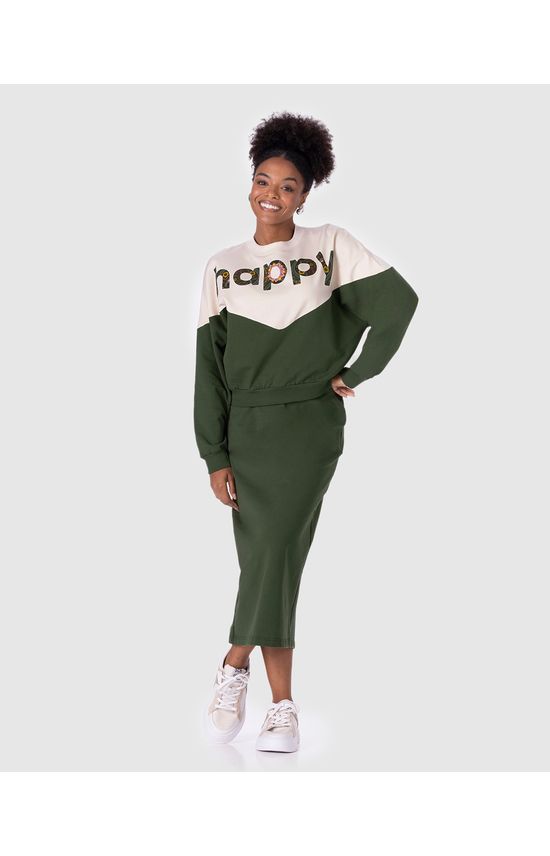 Blusão Feminino Bicolor Happy Em Moletom Stretch Flanelado
