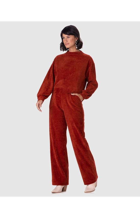 Calça Clochard Feminina Em Malha Plush Cotelê