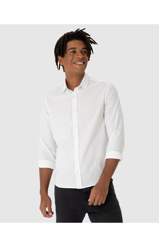 Camisa Básica Masculina Abotoamento Frontal Em Tricoline