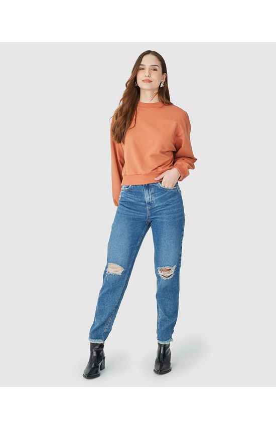 Calça Mom Feminina Barra Desfiada Em Jeans 100% Algodão