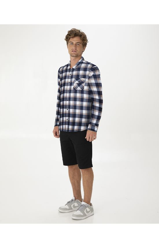Camisa Masculina Xadrez Bolso Peitoral Em Flanela