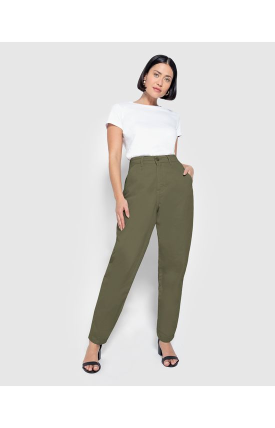 Calça Feminina Slouchy Cintura Alta Em Sarja Com Elastano - ENFIM