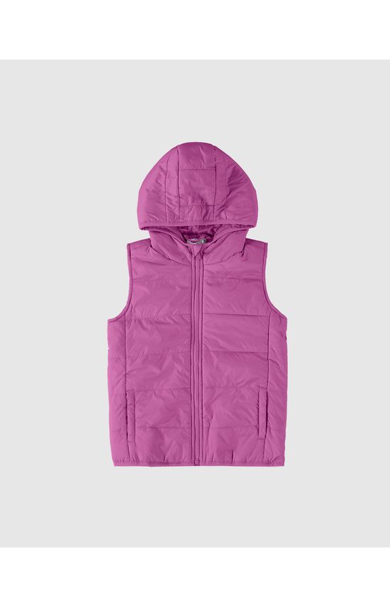 Colete Infantil Unissex Puffer Com Capuz Em Tafetá Malwee Kids