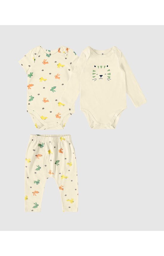 Conjunto Infantil Unissex Calça E Bodies Em Algodão Malwee Kids