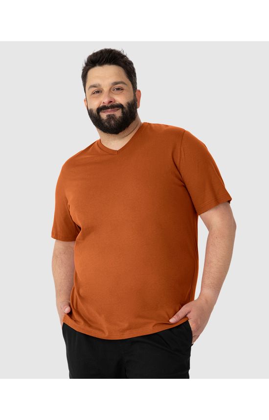 Camiseta Básica Masculina Plus Size Decote V Em Algodão