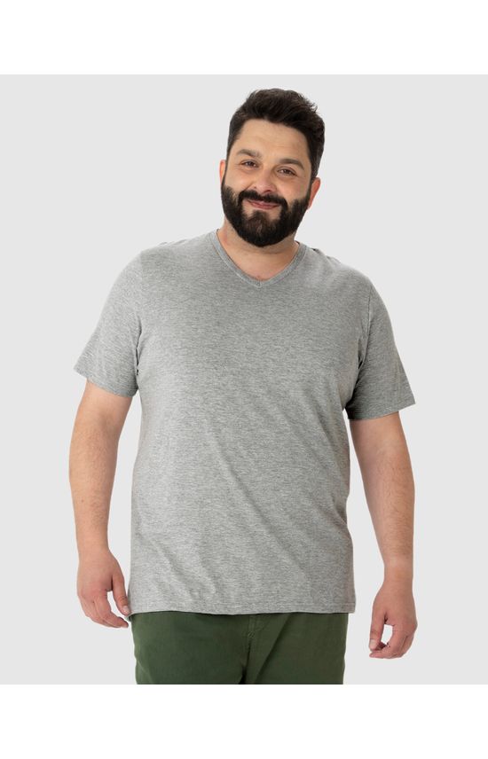 Camiseta Básica Masculina Plus Size Decote V Em Algodão