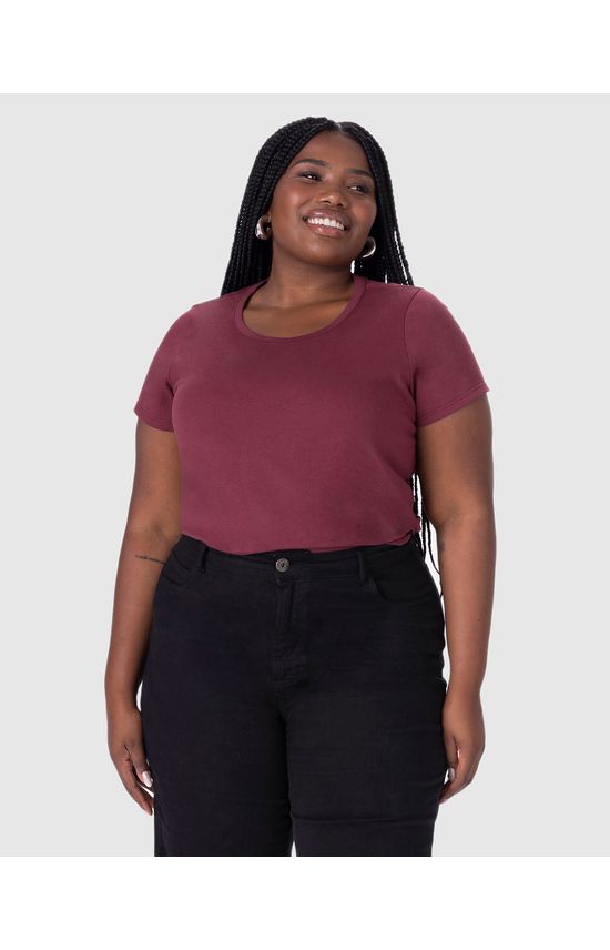 Blusa Básica Feminina Plus Size Decote Redondo Em Algodão