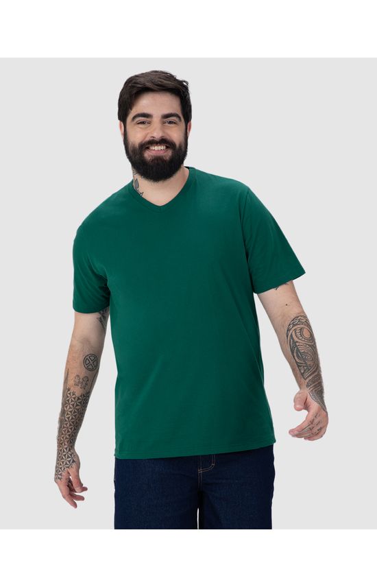 Camiseta Básica Masculina Plus Size Decote V Em Algodão