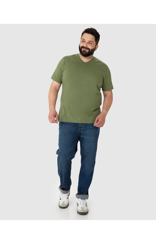 Camiseta Básica Masculina Plus Size Decote V Em Algodão