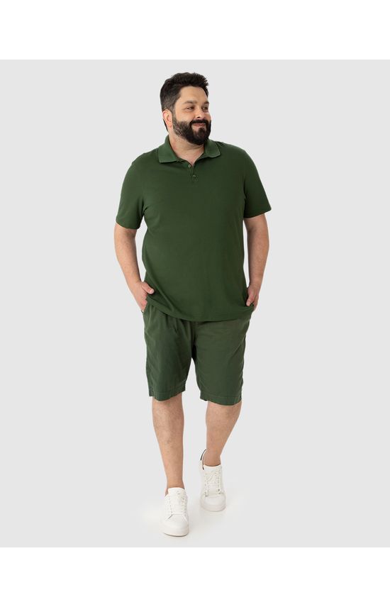Camisa Polo Básica Masculina Plus Size Em Piquet Stretch