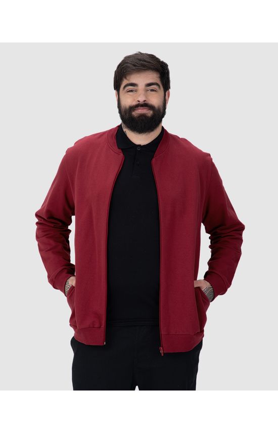 Jaqueta Básica Masculina Plus Size Com Zíper Em Moletom Flanelado