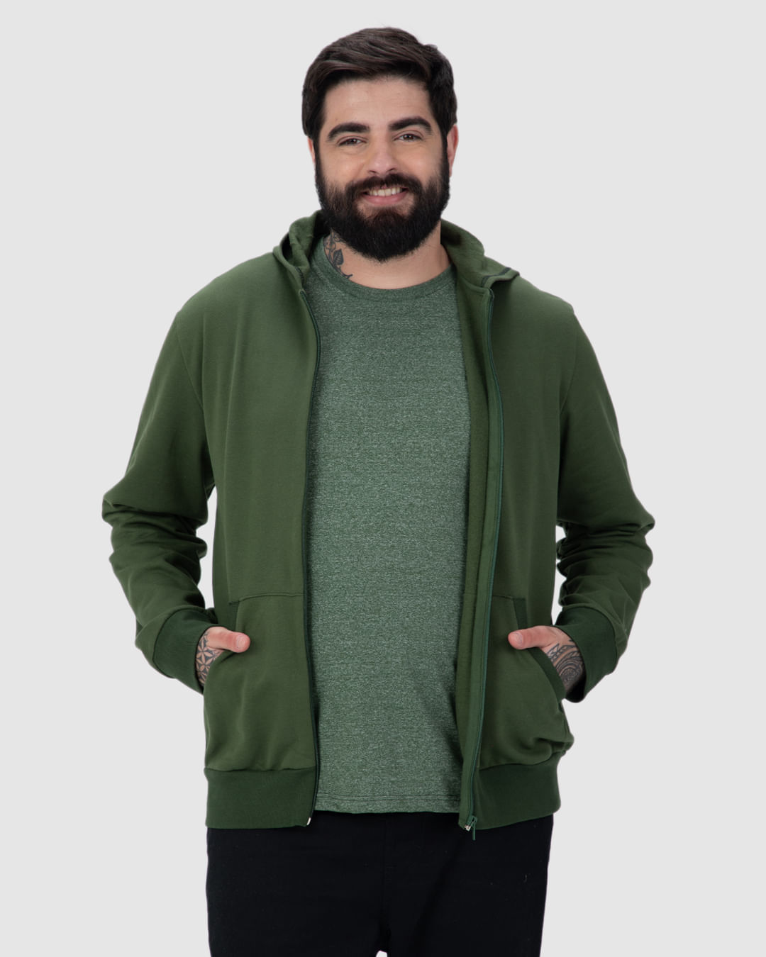 Jaqueta Básica Masculina Plus Size Com Capuz Em Moletom