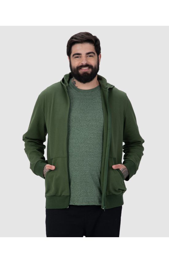 Jaqueta Básica Masculina Plus Size Com Capuz Em Moletom