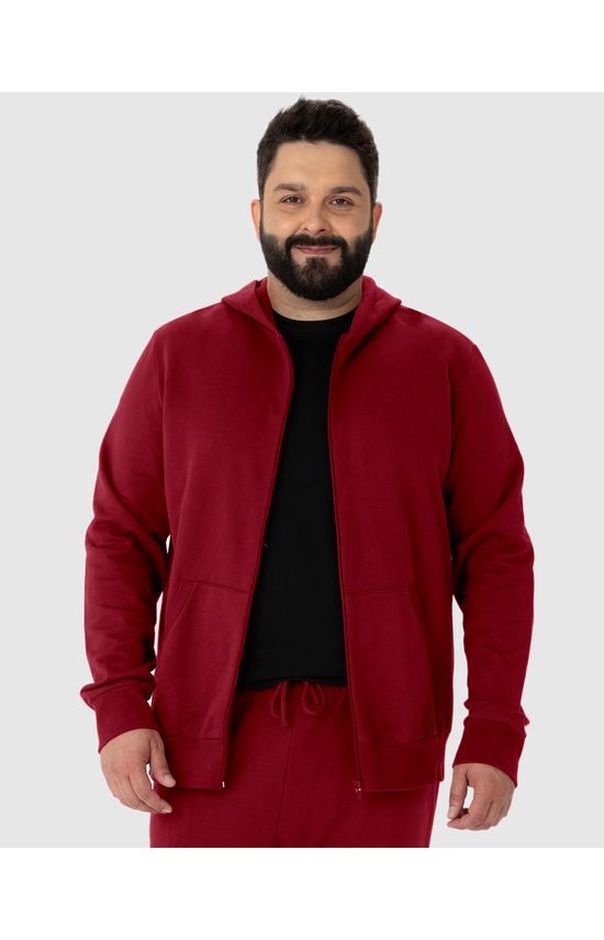 Jaqueta Básica Masculina Plus Size Com Capuz Em Moletom