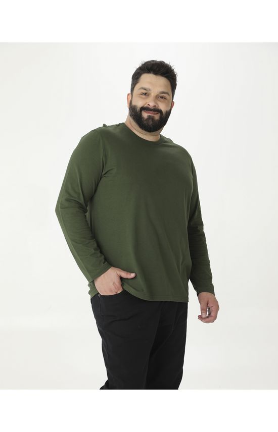 Camiseta Básica Masculina Plus Size Manga Longa Em Algodão